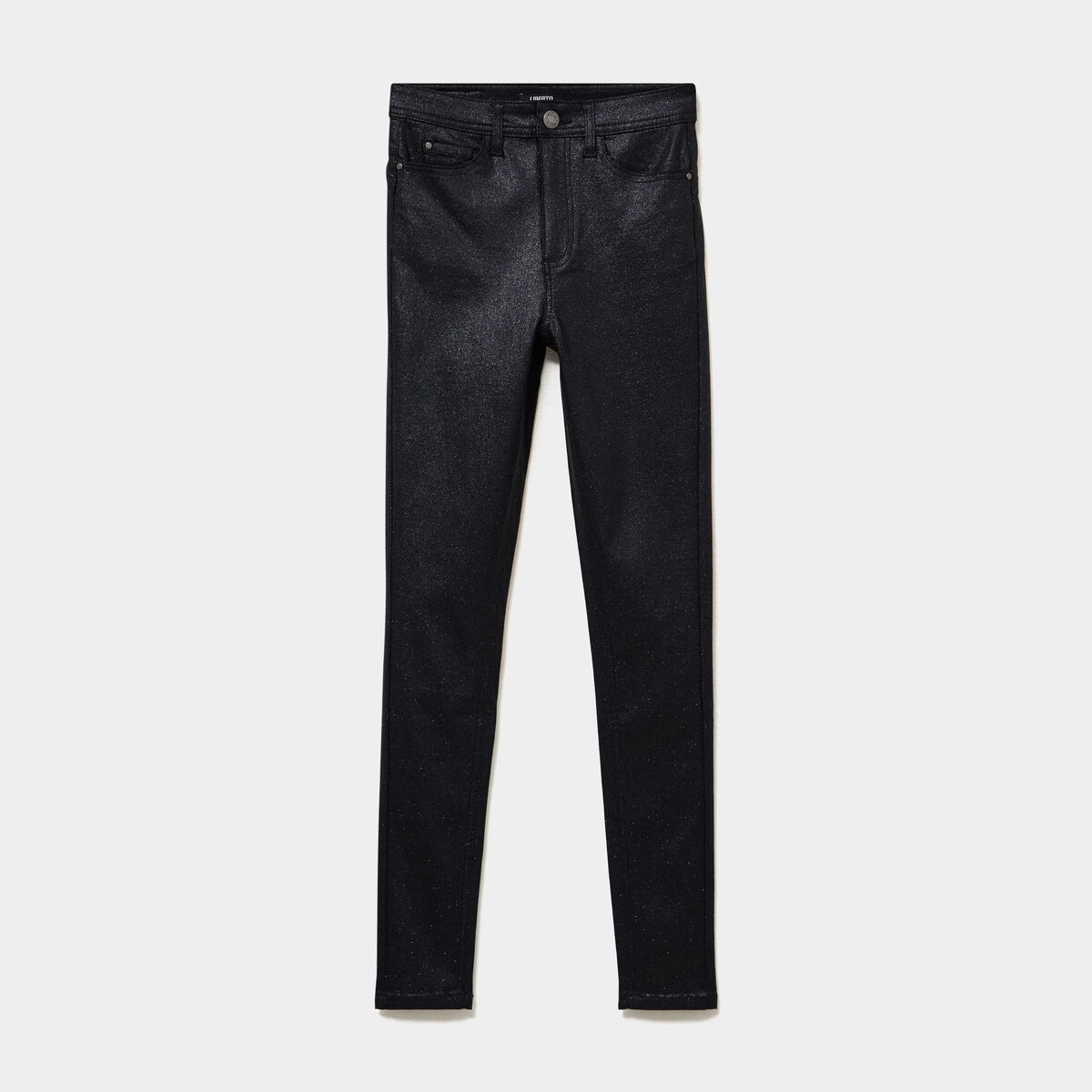 Pantalon slim enduit &agrave; taille haute noir femme