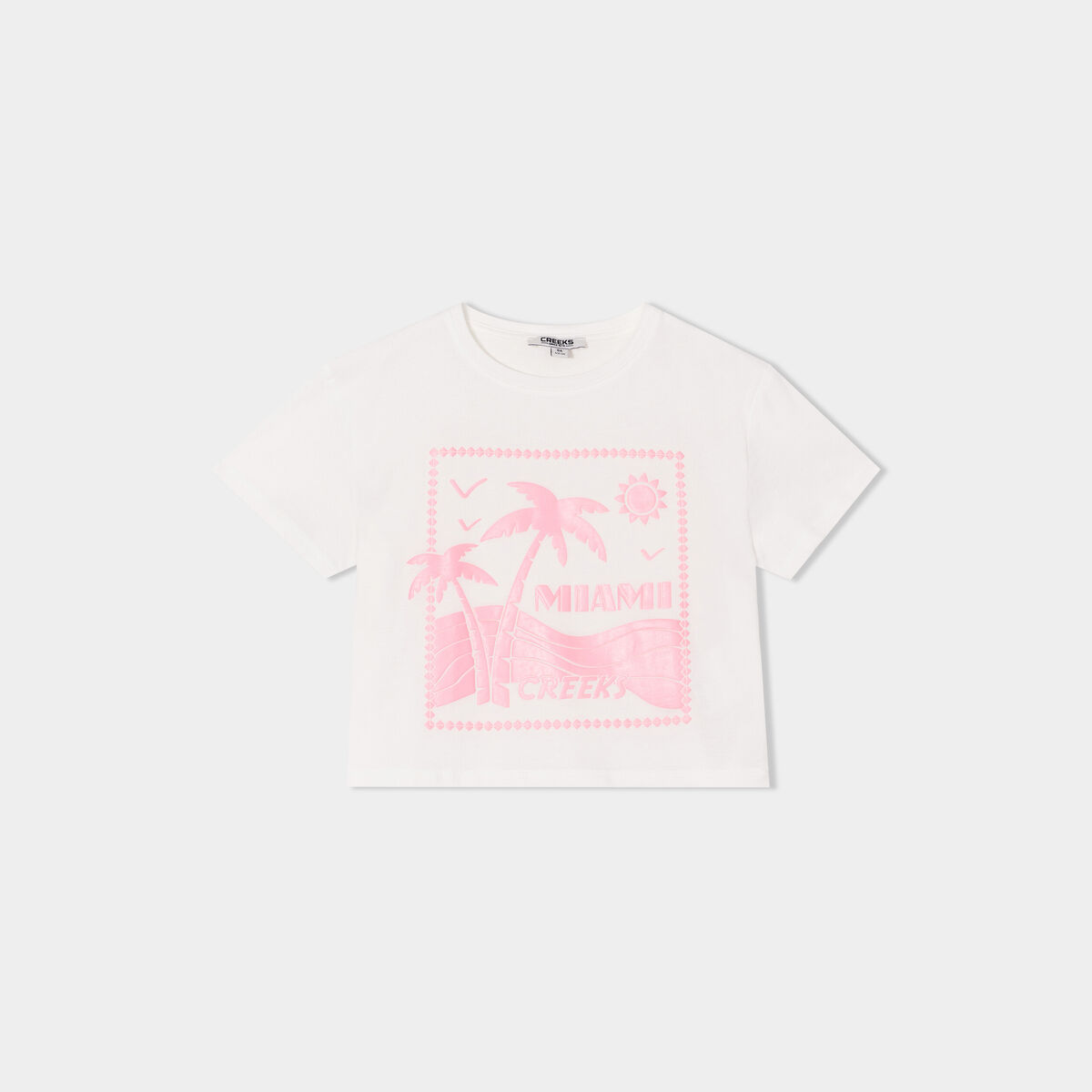 T-shirt col rond manches courtes Creeks ivoire fille
