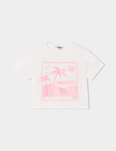 T-shirt col rond manches courtes Creeks ivoire fille