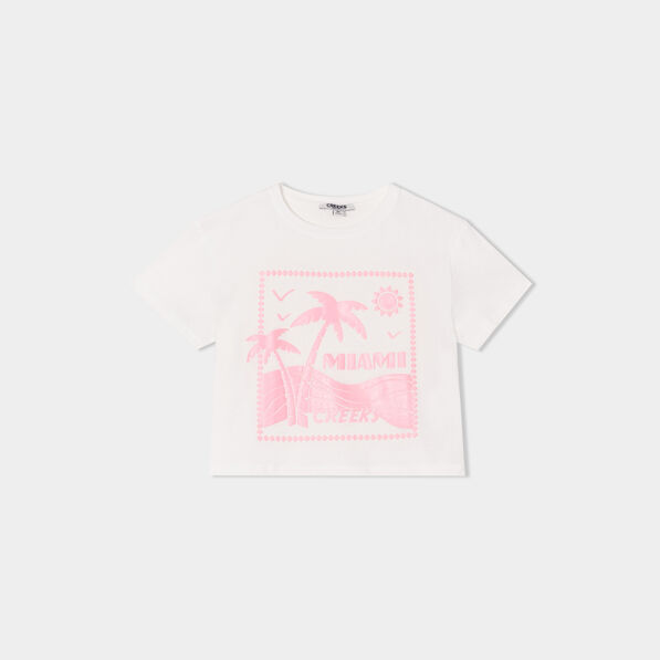 T-shirt col rond manches courtes Creeks ivoire fille