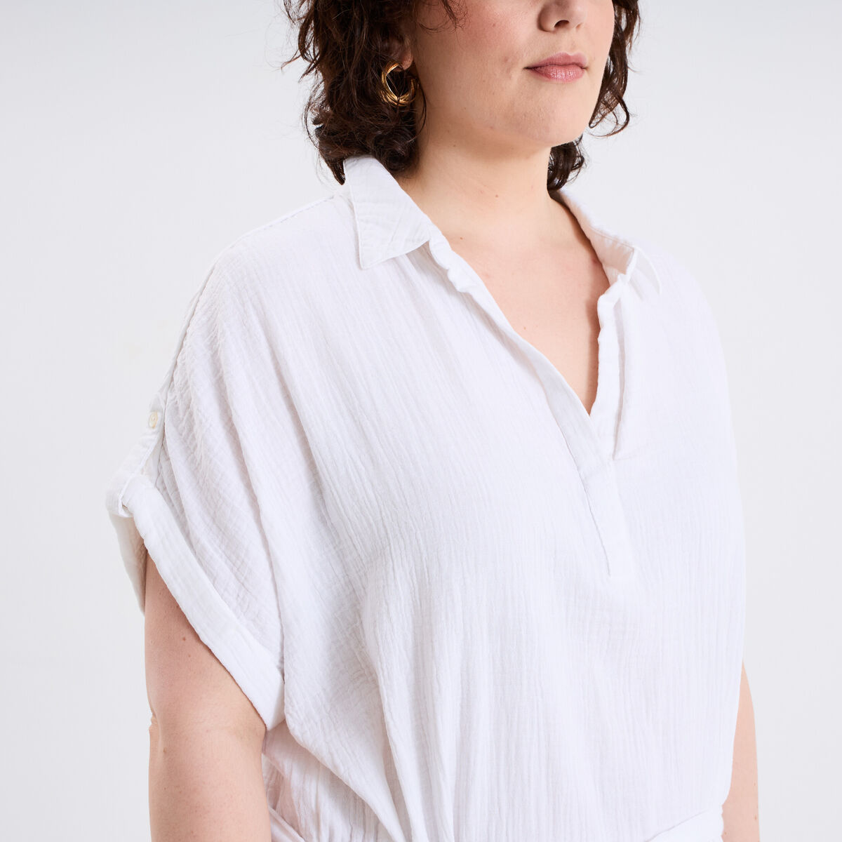 Robe manches courtes en gaze de coton blanc femme grande taille