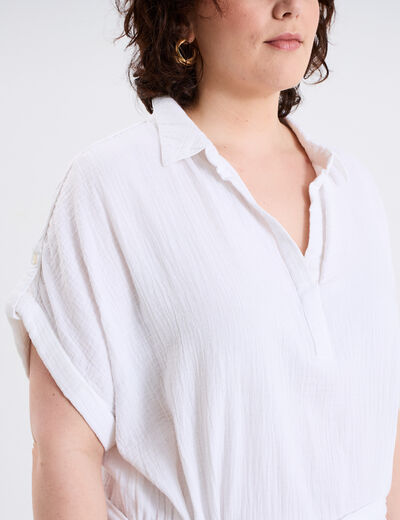Robe manches courtes en gaze de coton blanc femme grande taille