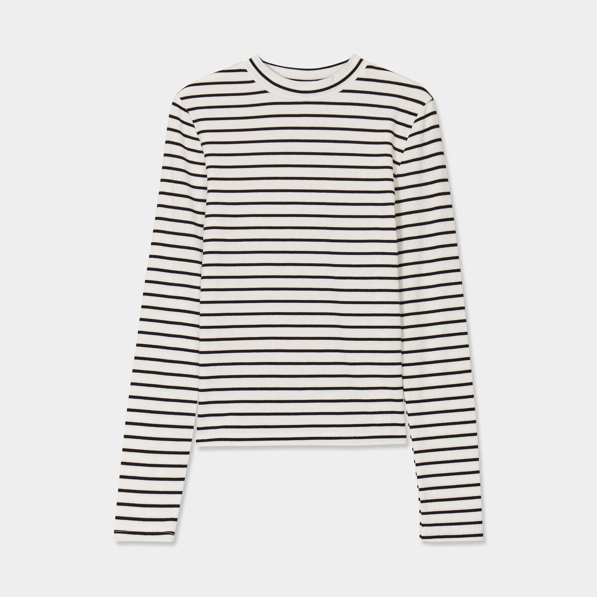 T-shirt côtelé col montant ajusté ecru femme