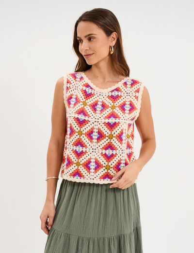 D&eacute;bardeur sans manches effet crochet multicolore femme