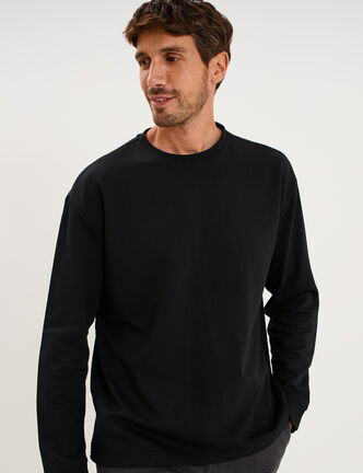T-shirt col rond manches longues noir homme