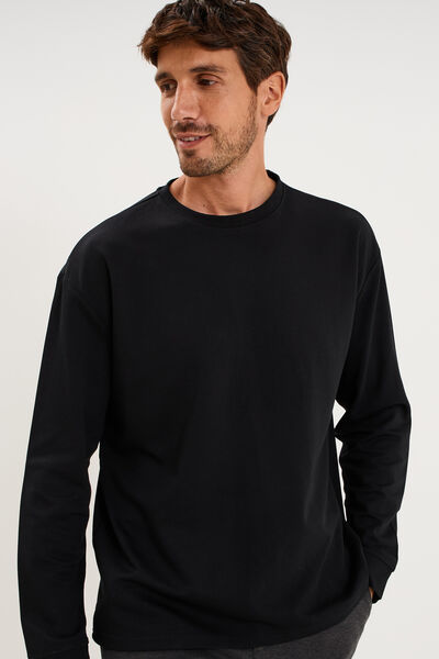 T-shirt col rond manches longues noir homme