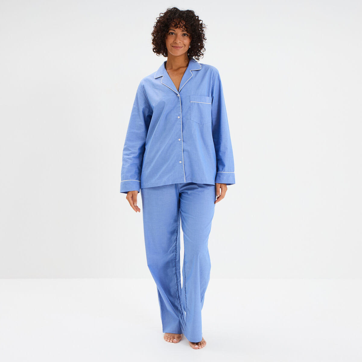 Ensemble pyjama 2 pi&egrave;ces coton bleu clair femme