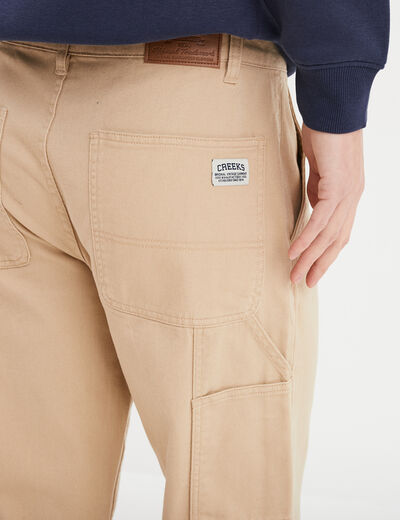 Pantalon droit taille standard en coton sable homme
