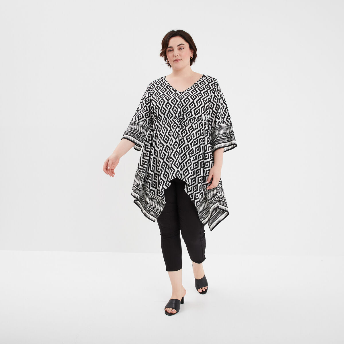 Tunique droite asymétrique ecru femme grande taille