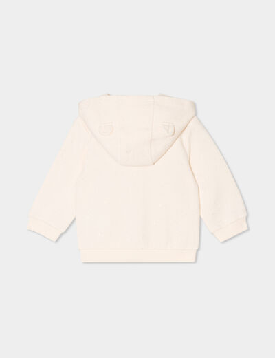 Sweat zipp&eacute; &agrave; capuche molletonn&eacute; creme b&eacute;b&eacute; fille