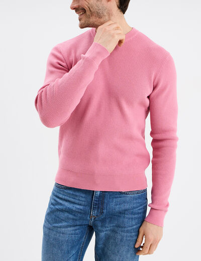 Pull avec col rond à relief rose homme