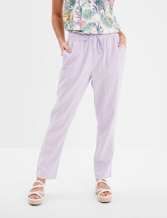 Pantalon droit 7/8ème lin mélangé violet clair femme
