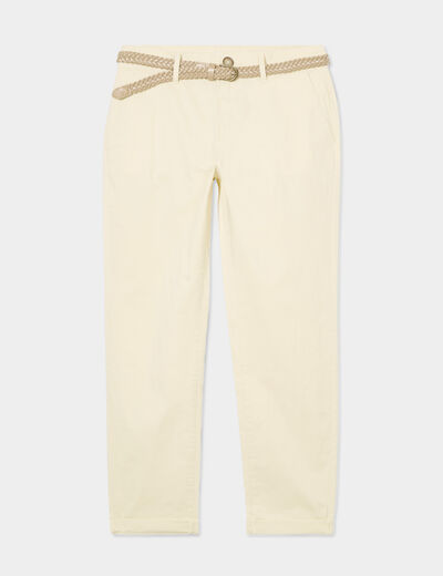 Pantalon chino 7/8ème ceinture tressée creme femme