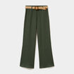 Pantalon fluide large avec ceinture vert kaki femme
