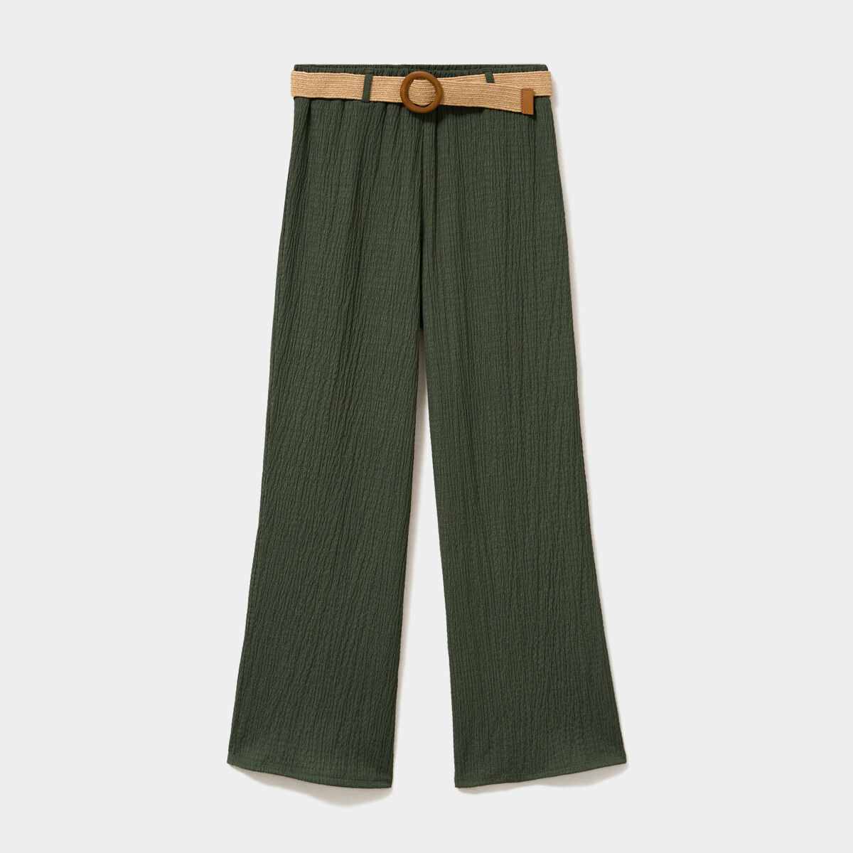 Pantalon fluide large avec ceinture vert kaki femme
