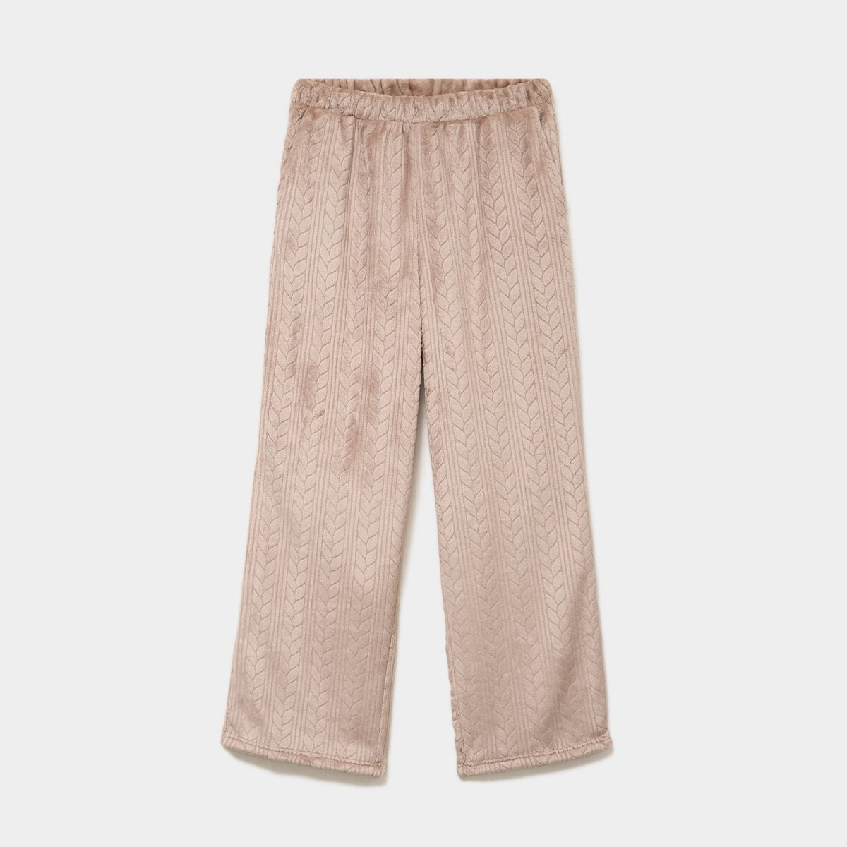Pantalon effet polaire d&eacute;tails torsades beige femme