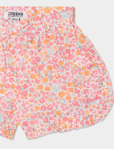 Short à volants et noeud coton Creeks ecru bébé fille