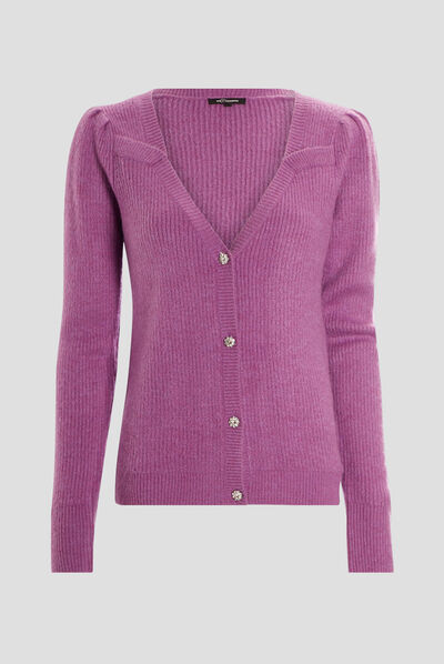 Gilet boutonné avec col en V violet femme