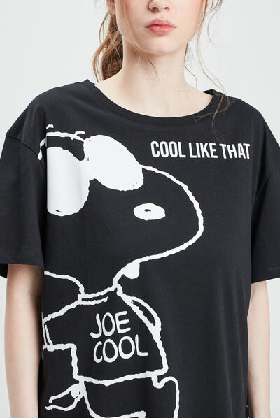 T-shirt manches courtes Snoopy noir femme