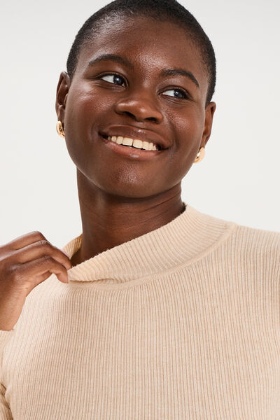 Pull ajust&eacute; c&ocirc;tel&eacute; col montant beige femme