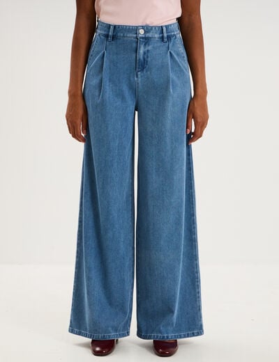 Jean large &agrave; pinces denim double stone femme