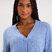 Gilet cardigan ajour&eacute; manches longues bleu ciel femme