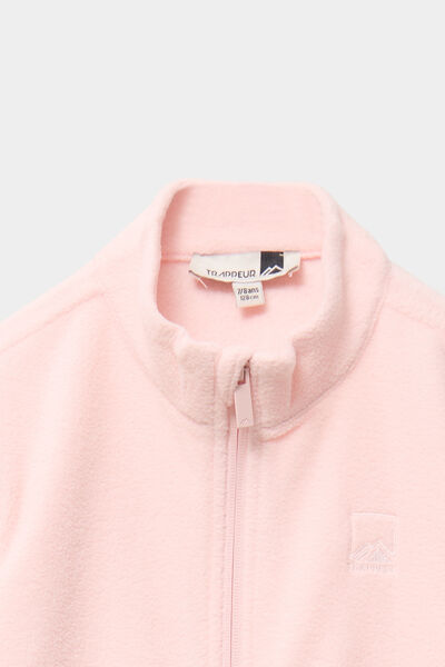 Gilet effet polaire zipp&eacute; col montant rose clair fille