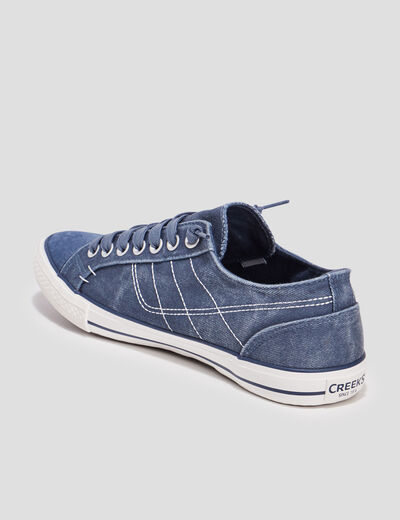 Tennis basses en toile &agrave; lacets bleu homme