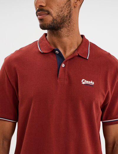 Polo avec broderie poitrine coton Creeks rouge foncé homme