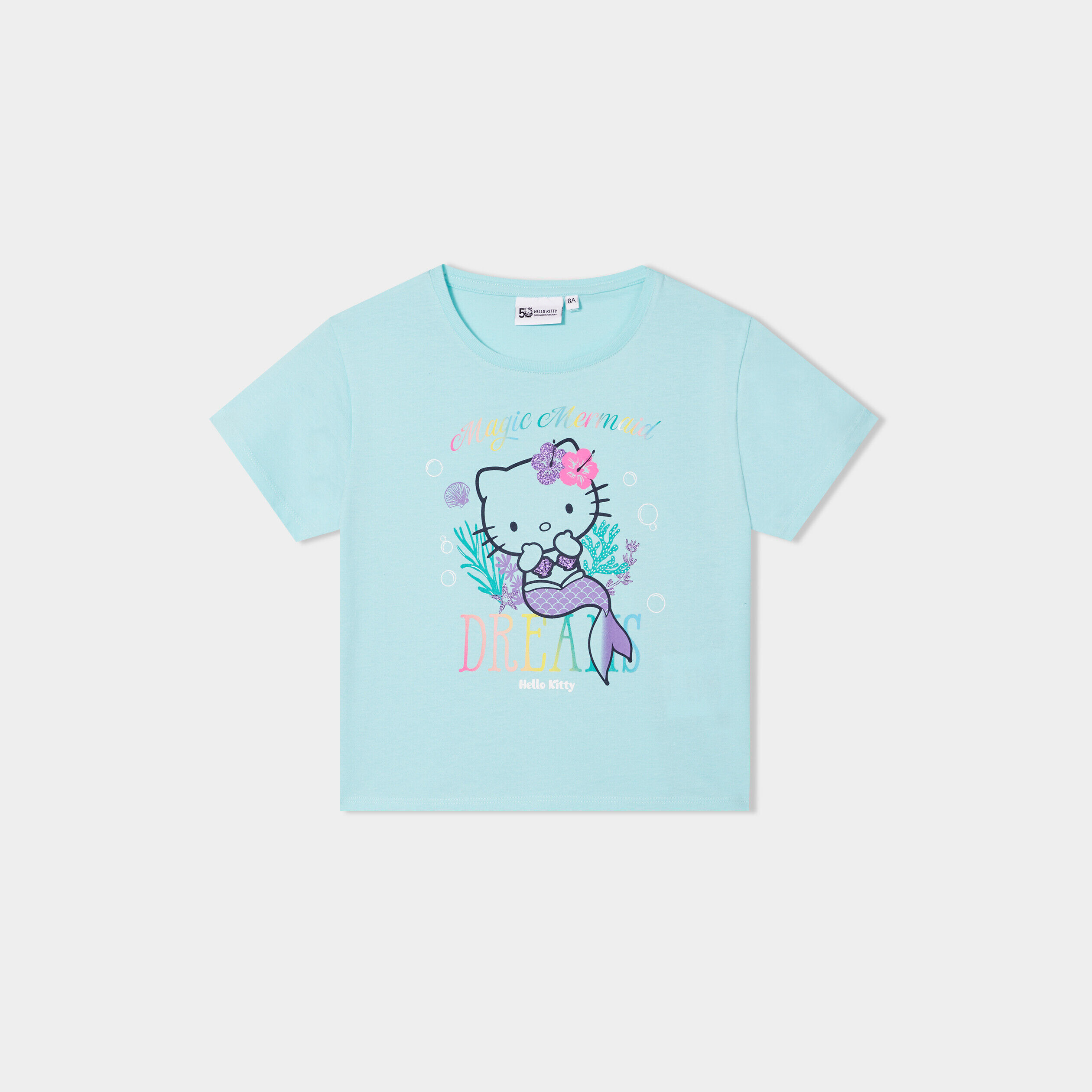 T-shirt manches courtes Hello Kitty vert turquoise fille