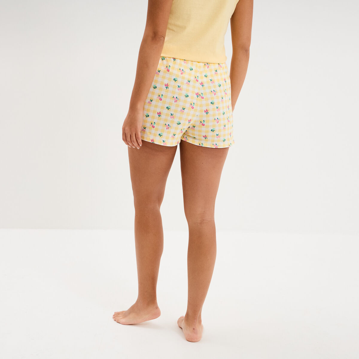 Bas de pyjama short coton jaune femme