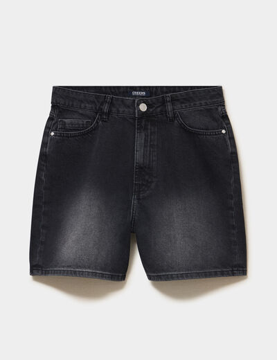 Short mom en jean 5 poches denim noir femme