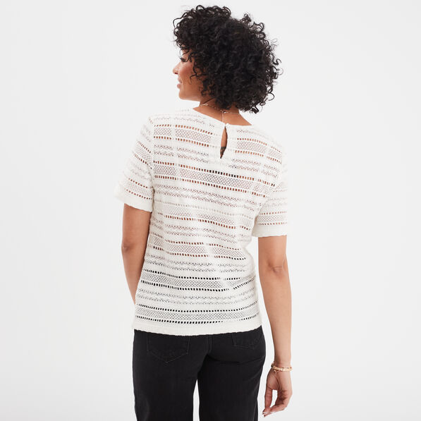 t shirt effet macrame col rond creeks blanc femme T-shirt effet macramé col rond Creeks blanc femme