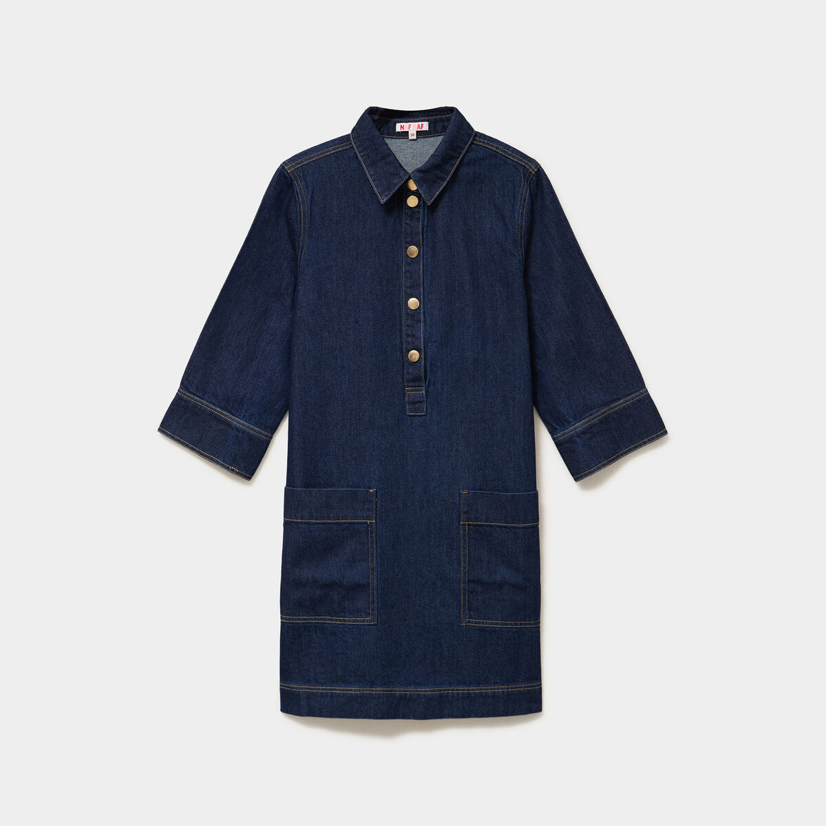 Robe courte en jean col chemise coton denim brut femme