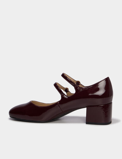 Escarpin double bride effet verni bordeaux femme