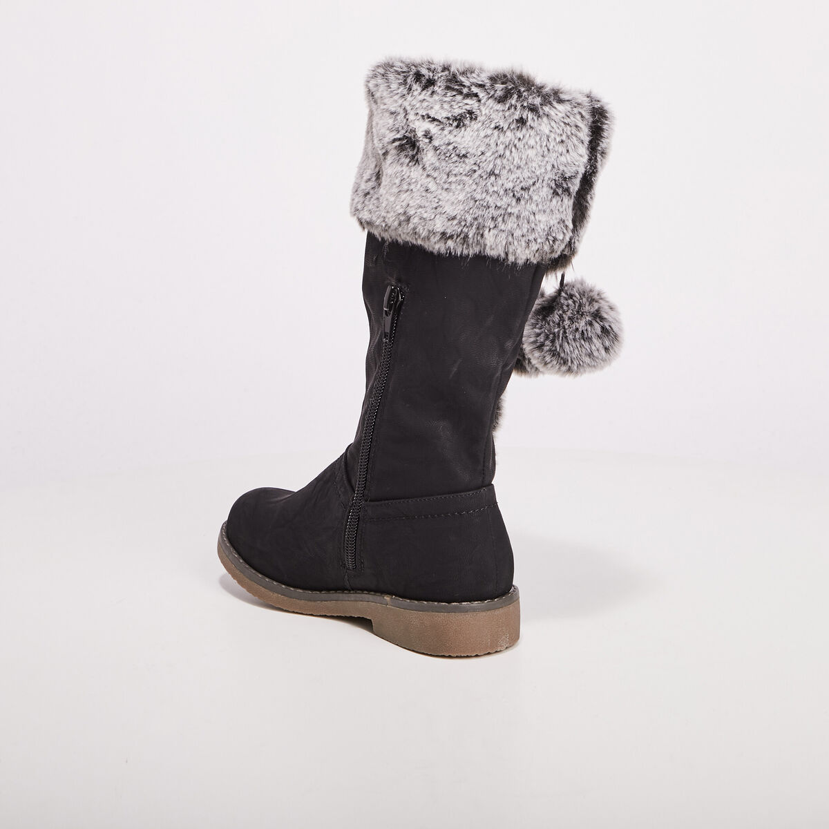 Bottes zippées avec pompons noir fille