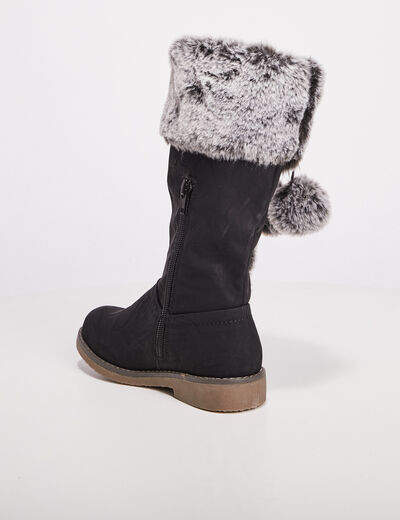 Bottes zippées avec pompons noir fille