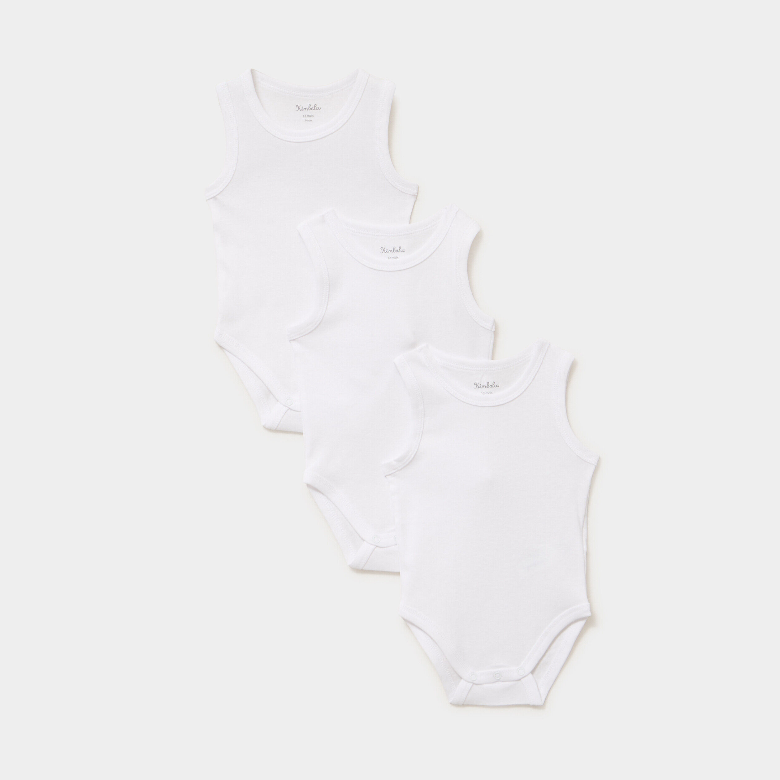 Lot 3 bodies marcels coton sans manches blanc bébé