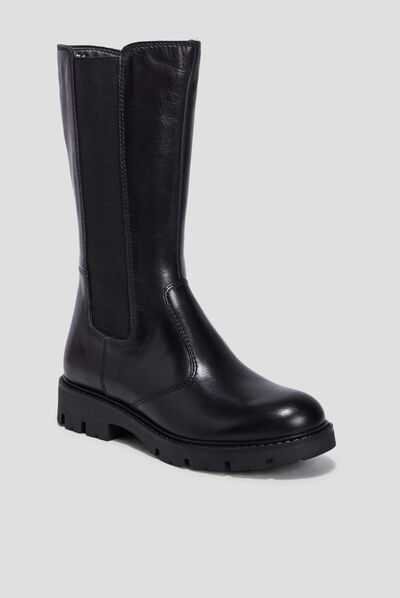 Bottes crantées en cuir noir fille