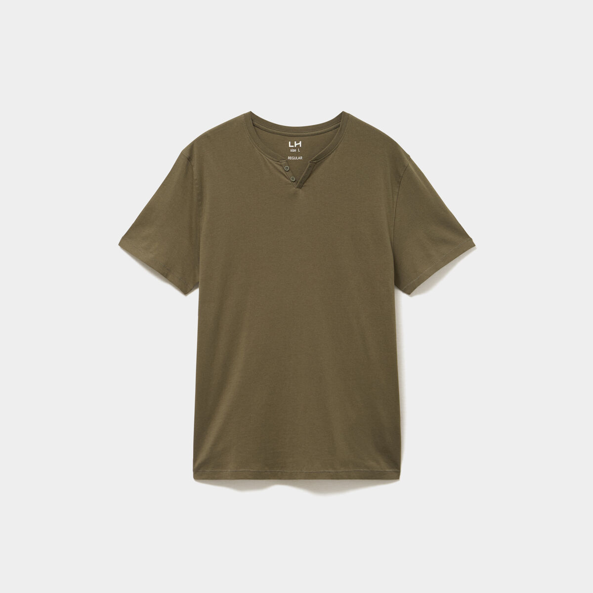 T-shirt manches courtes col tunisien vert kaki homme