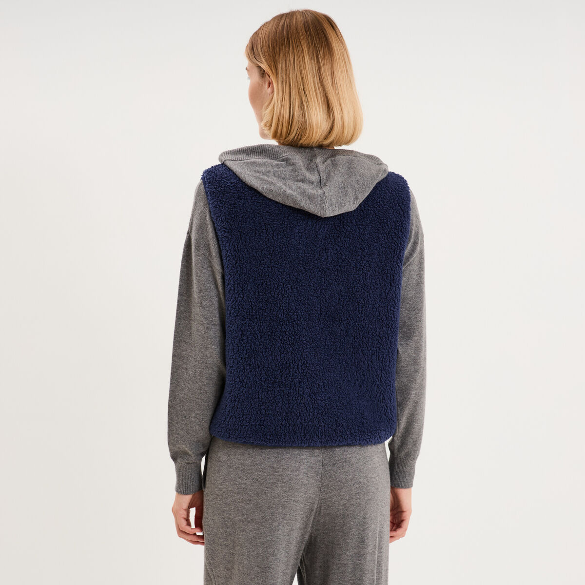 Gilet sans manches effet sherpa zipp&eacute; bleu marine femme