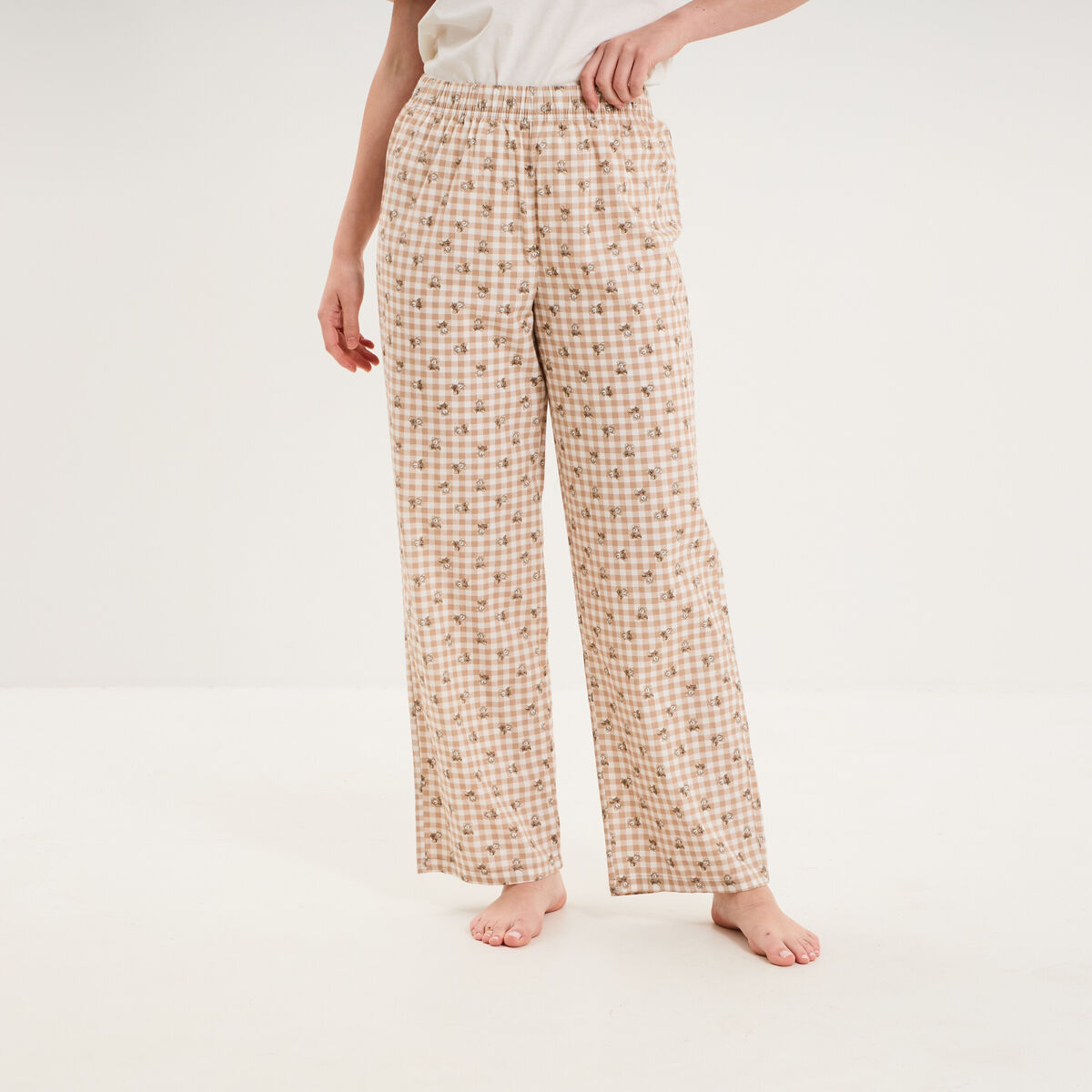 Pantalon de pyjama droit coton ecru femme