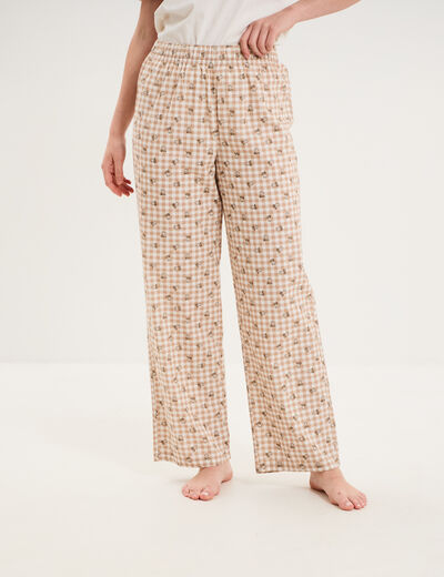 Pantalon de pyjama droit coton ecru femme