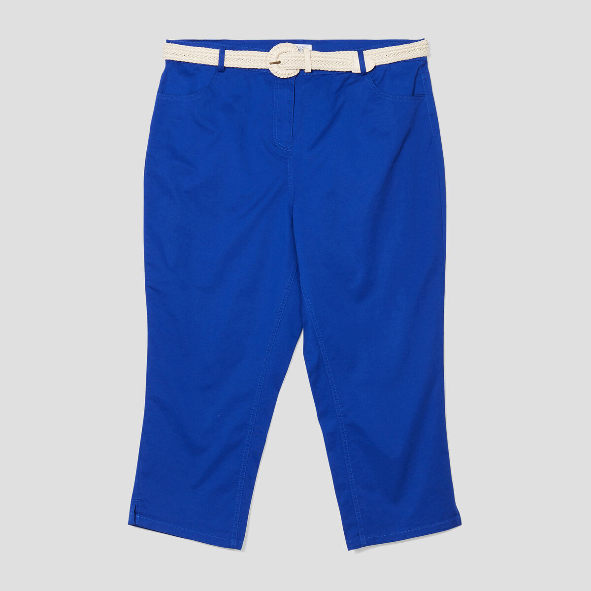 Pantalon skinny ceinturé bas fendu bleu electrique femme grande taille