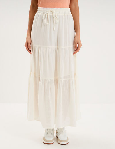 Jupe longue fluide &eacute;vas&eacute;e coton blanc femme