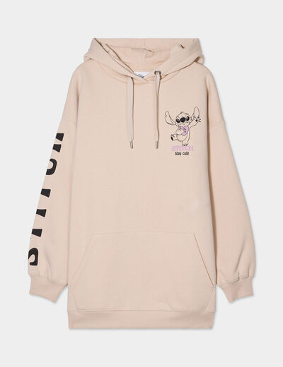 Sweat hoodie à capuche mi-long Stitch sable femme