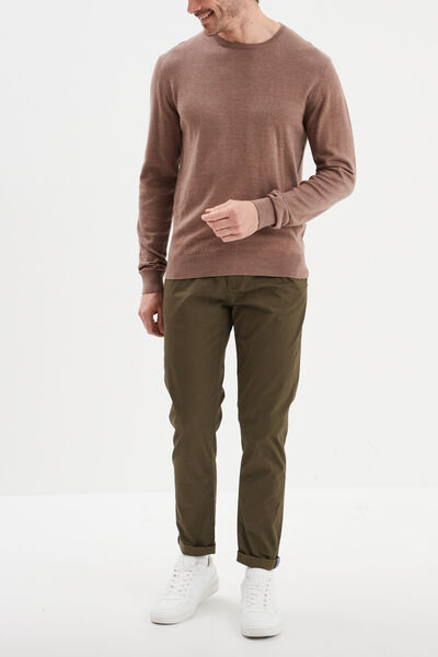 Pull droit col rond coton m&eacute;lang&eacute; gris homme
