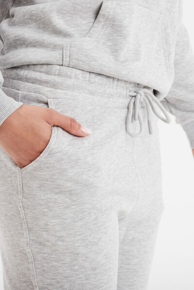 Pantalon jogging droit molleton gris clair femme