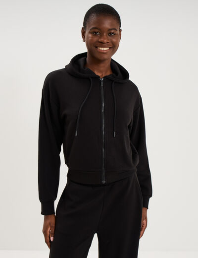 Sweat zipp&eacute; &agrave; capuche noir femme