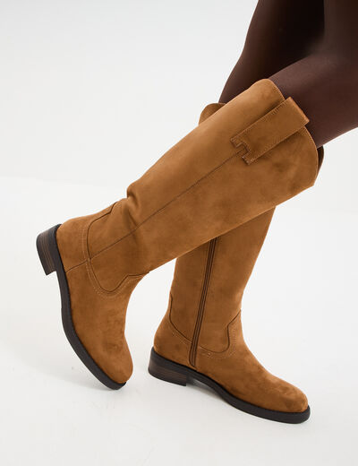 Bottes hautes zipp&eacute;es marron femme